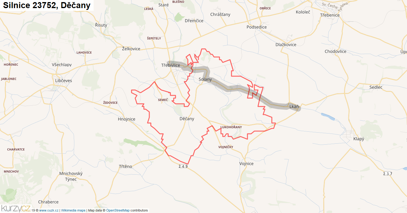 Děčany, Silnice 23752 - Mapa