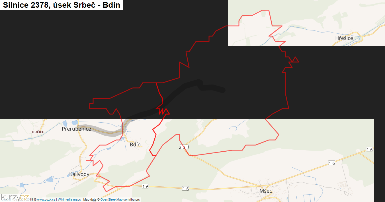 Úsek Srbeč - Bdín, Silnice 2378 - Mapa