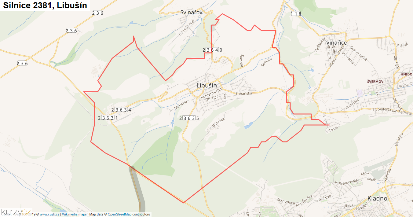 Libušín, Silnice 2381 - Mapa