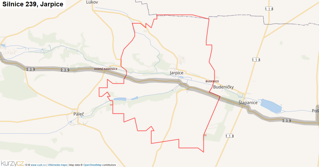 Jarpice, Silnice 239 - Mapa