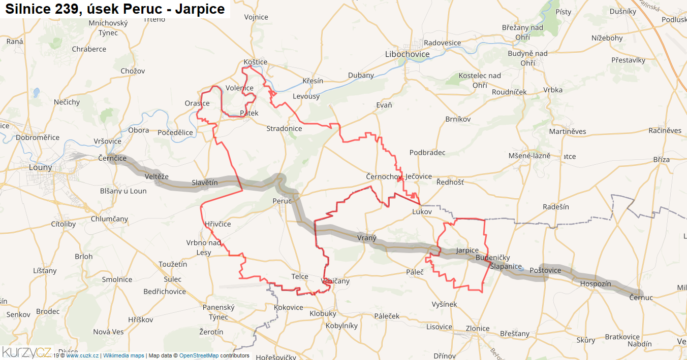 Úsek Peruc - Jarpice, Silnice 239 - Mapa