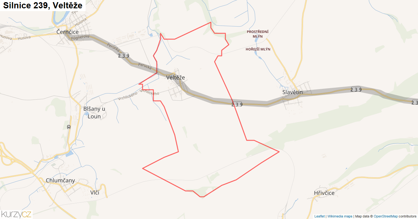Veltěže, Silnice 239 - Mapa