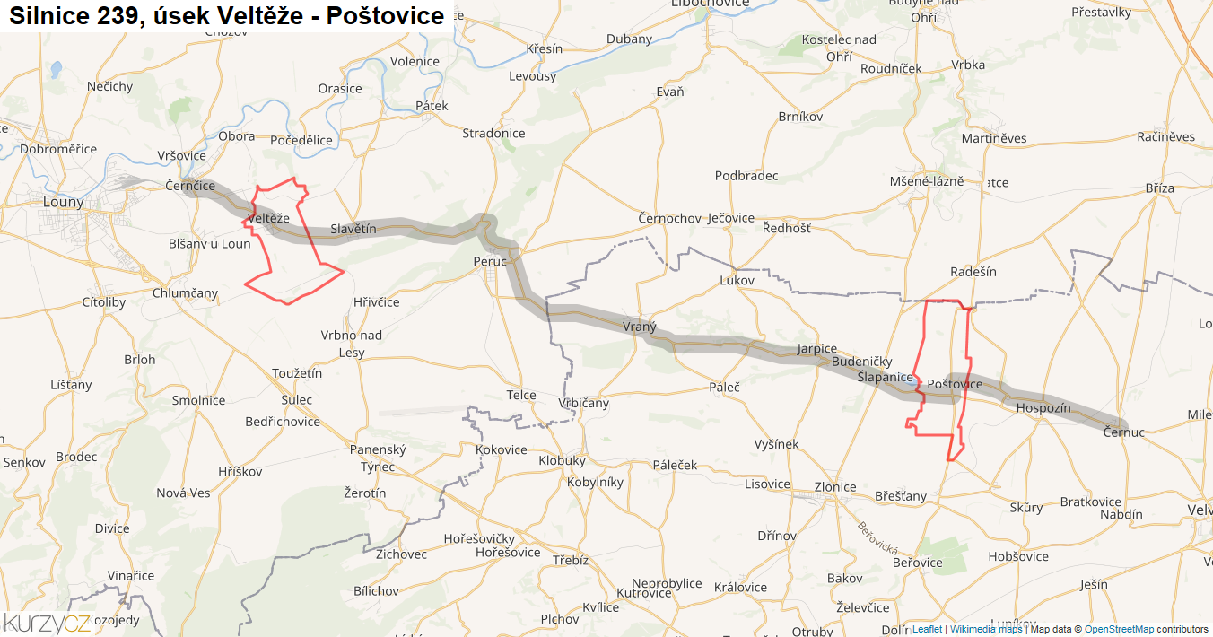 Úsek Veltěže - Poštovice, Silnice 239 - Mapa