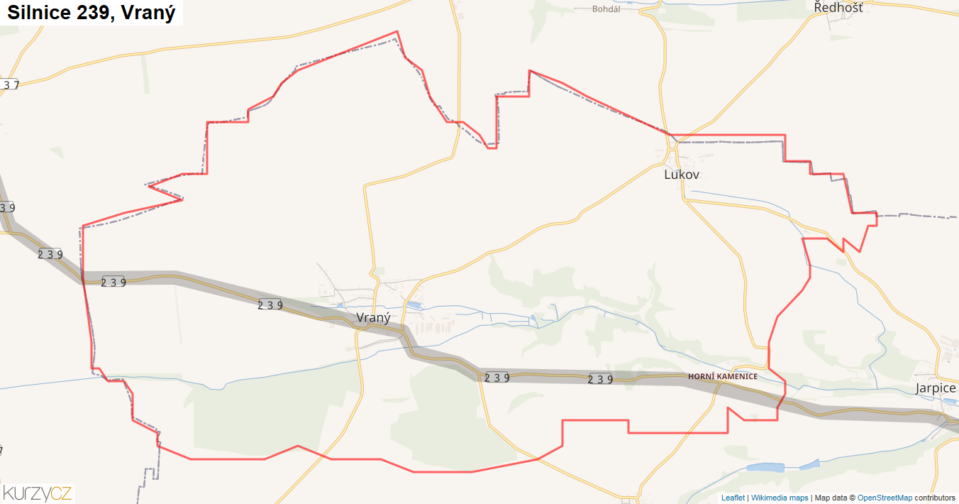 Vraný, Silnice 239 - Mapa