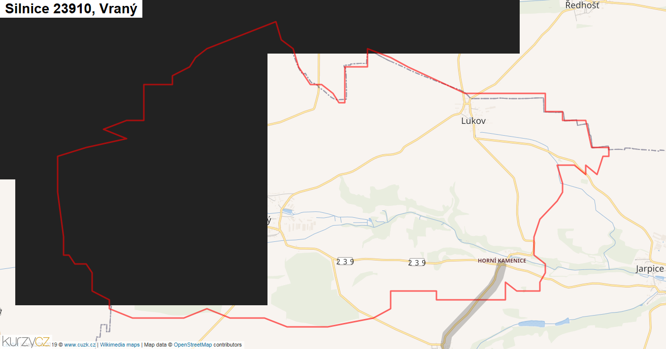 Vraný, Silnice 23910 - Mapa
