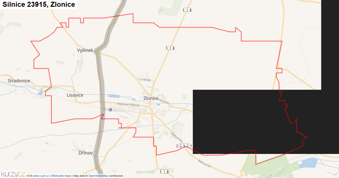 Zlonice, Silnice 23915 - Mapa