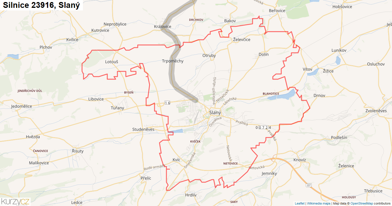 Slaný, Silnice 23916 - Mapa