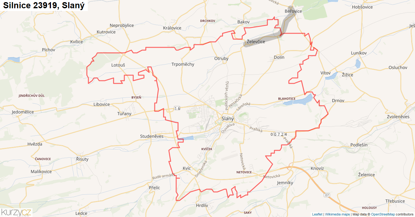 Slaný, Silnice 23919 - Mapa
