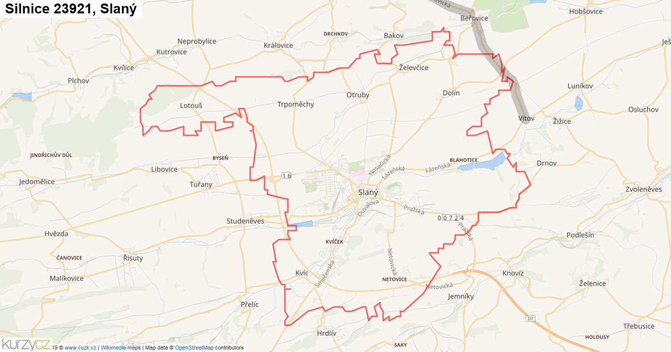 Slaný, Silnice 23921 - Mapa