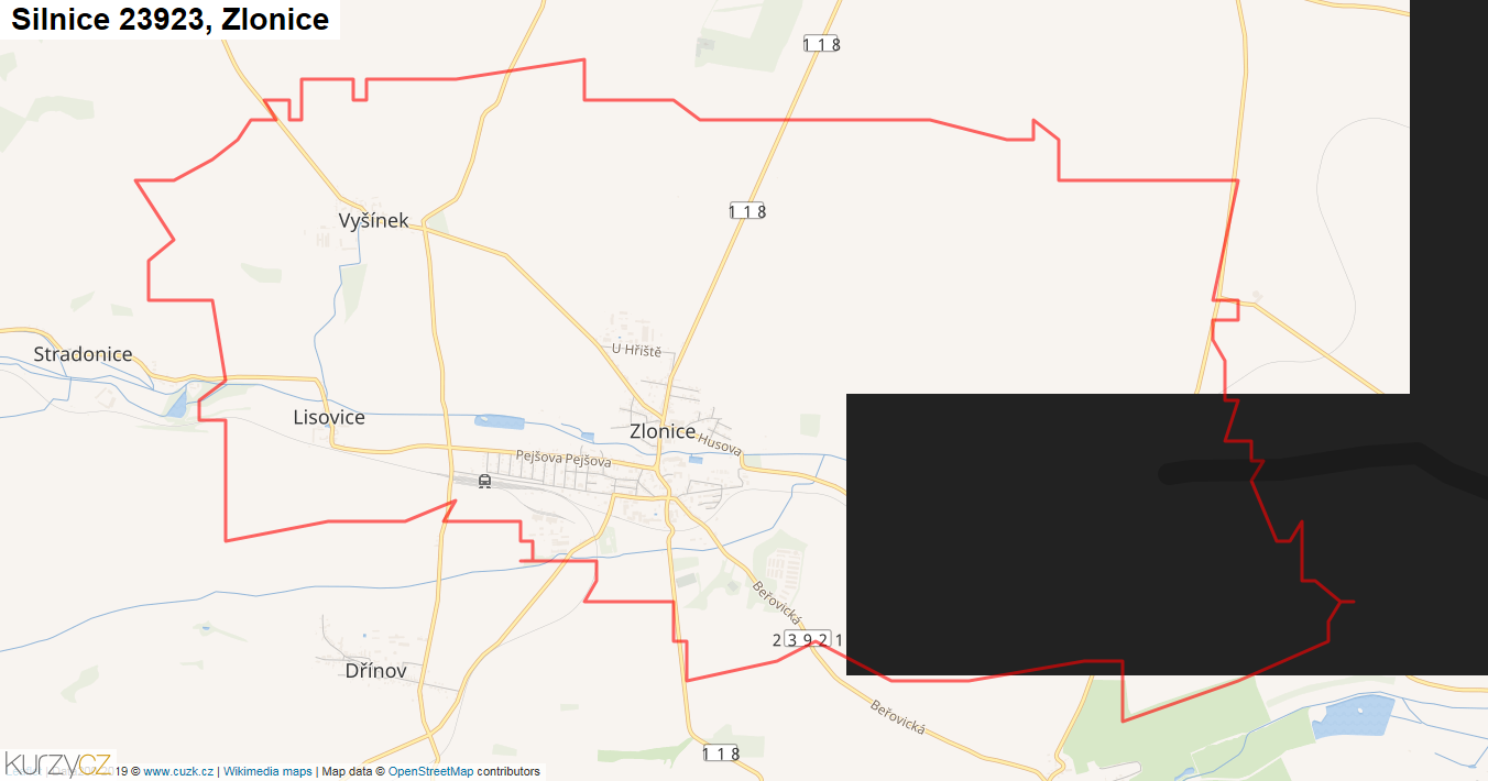 Zlonice, Silnice 23923 - Mapa