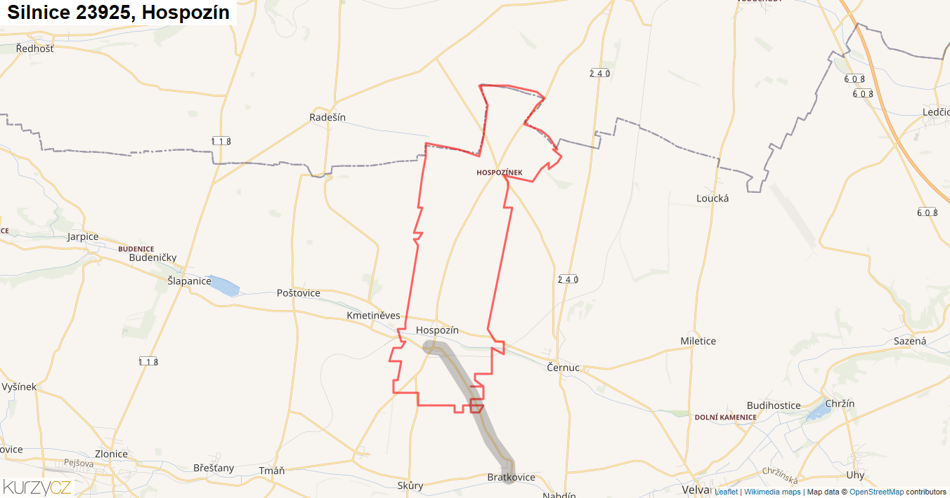 Hospozín, Silnice 23925 - Mapa