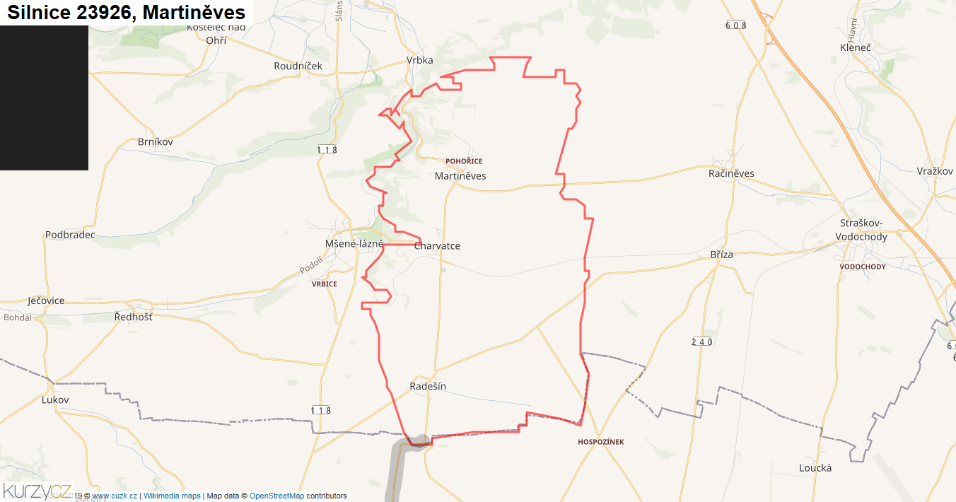 Martiněves, Silnice 23926 - Mapa