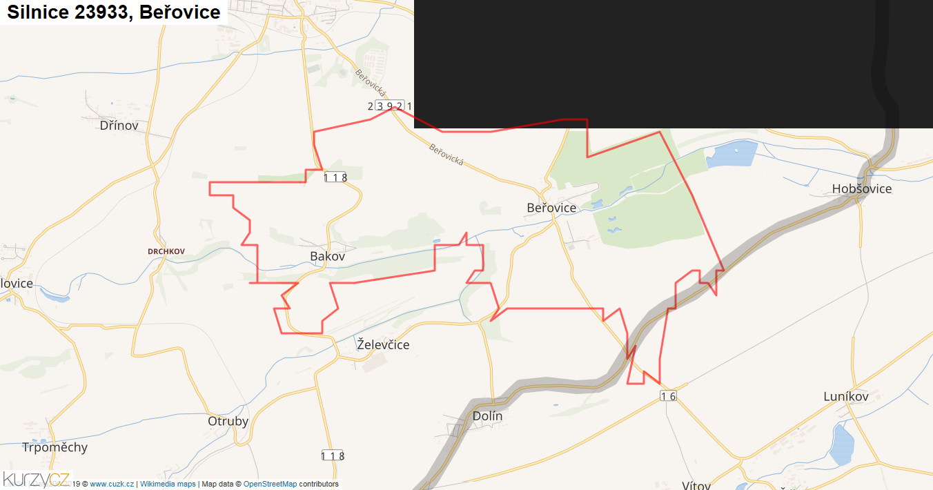 Beřovice, Silnice 23933 - Mapa