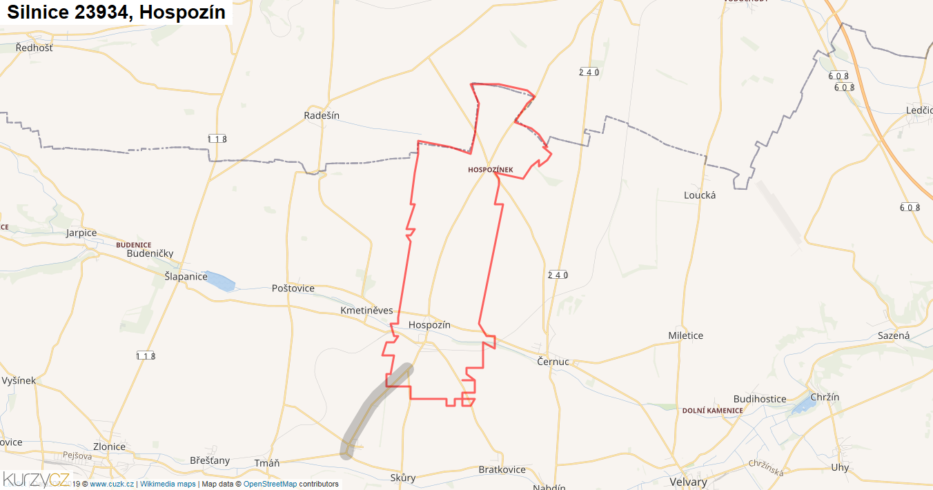 Hospozín, Silnice 23934 - Mapa