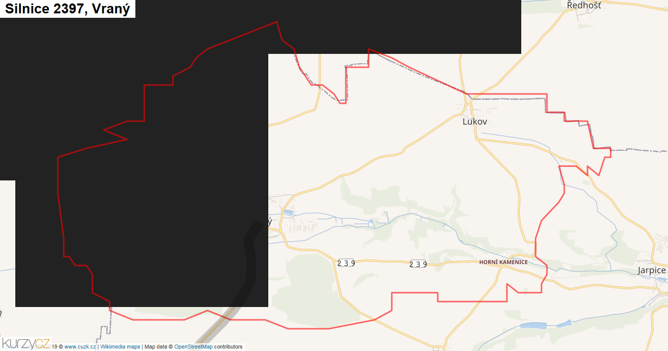 Vraný, Silnice 2397 - Mapa