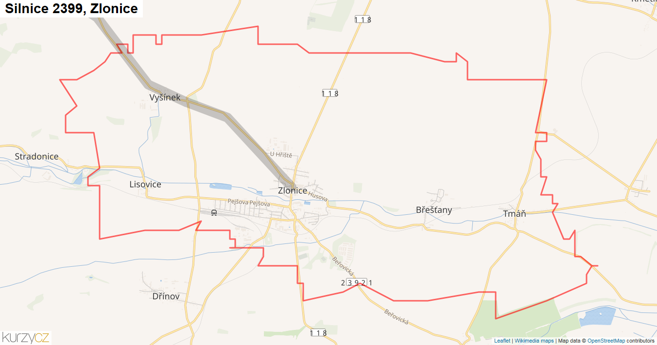Zlonice, Silnice 2399 - Mapa
