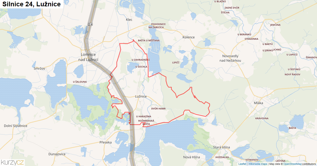 Lužnice, Silnice 24 - Mapa