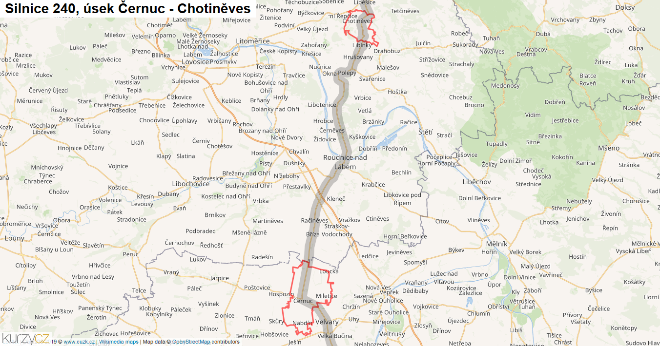 Úsek Černuc - Chotiněves, Silnice 240 - Mapa