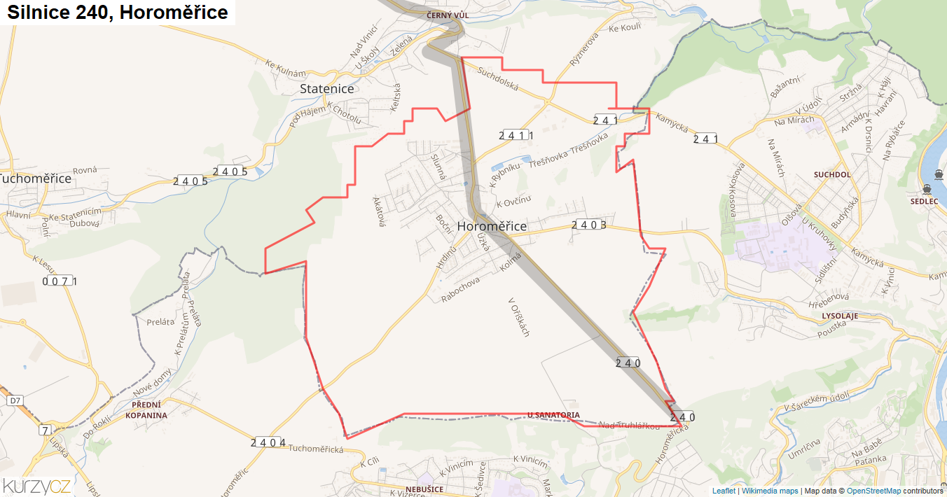 Horoměřice, Silnice 240 - Mapa