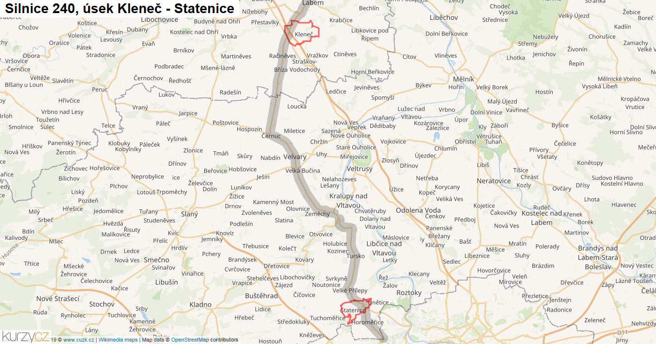 Úsek Kleneč - Statenice, Silnice 240 - Mapa