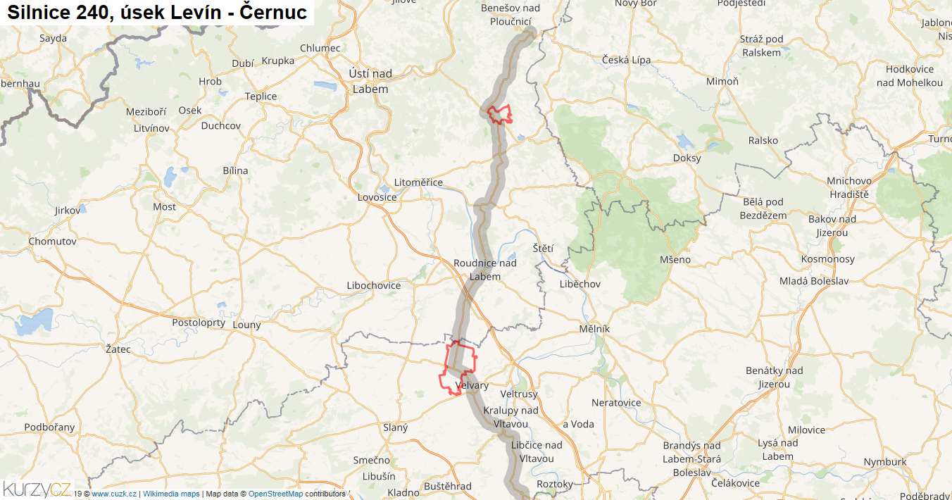 Úsek Levín - Černuc, Silnice 240 - Mapa