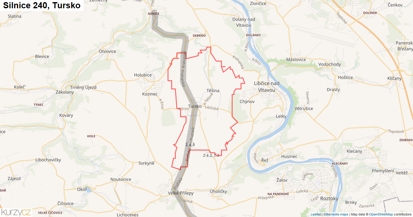 Tursko, Silnice 240 - Mapa