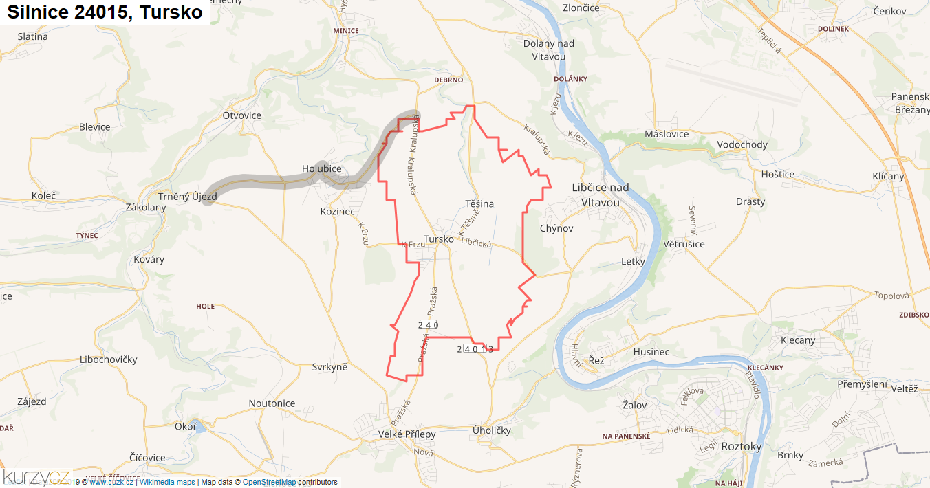 Tursko, Silnice 24015 - Mapa