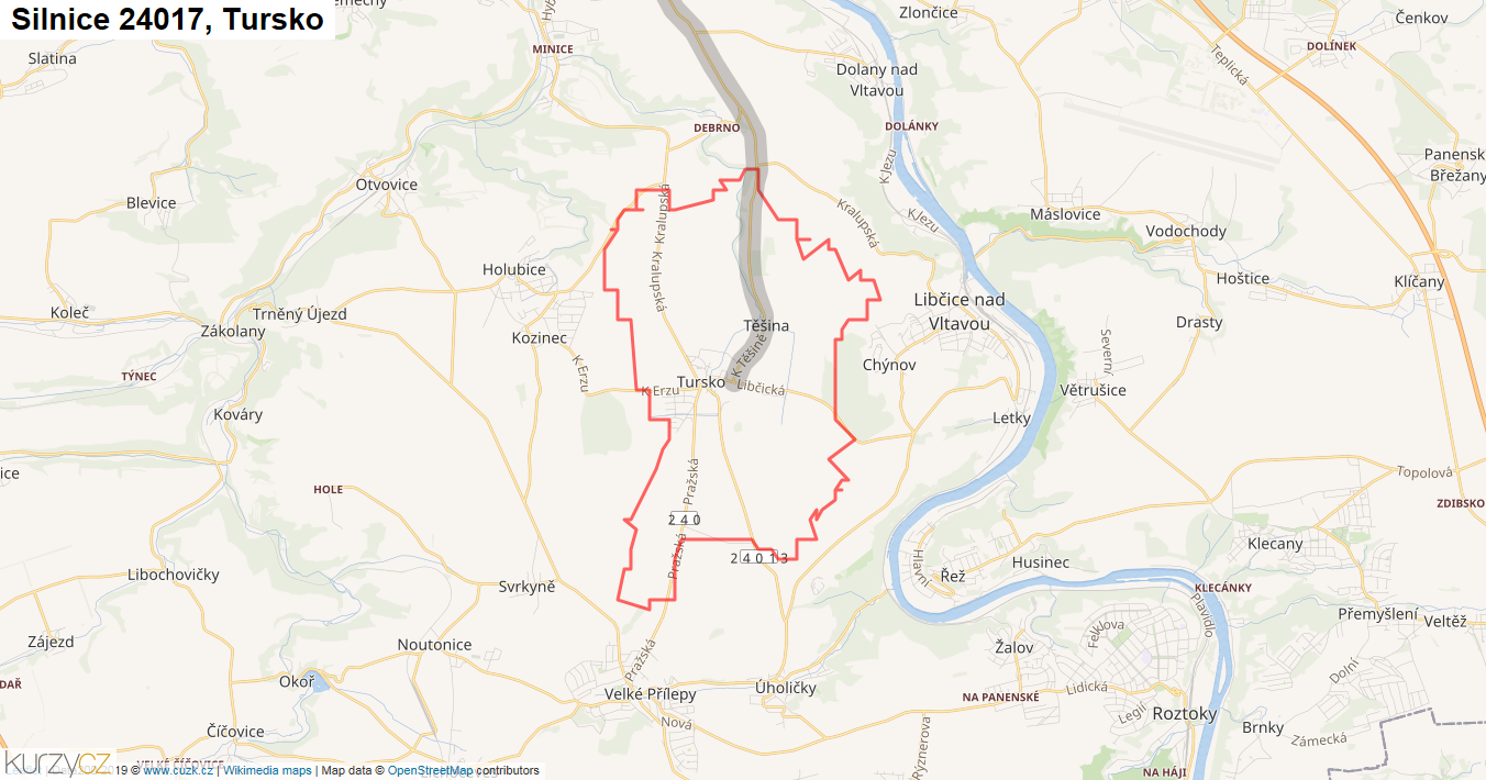 Tursko, Silnice 24017 - Mapa