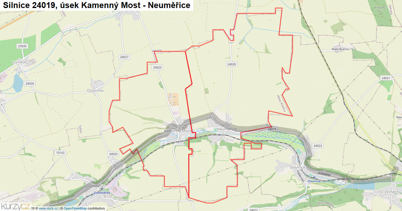 Úsek Kamenný Most - Neuměřice, Silnice 24019 - Mapa