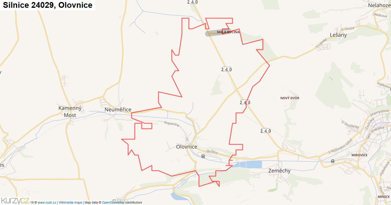 Olovnice, Silnice 24029 - Mapa