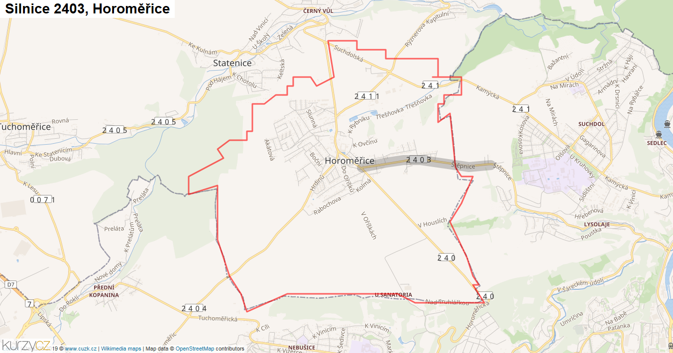 Horoměřice, Silnice 2403 - Mapa