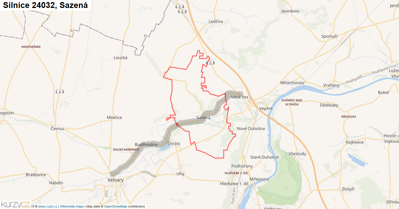 Sazená, Silnice 24032 - Mapa