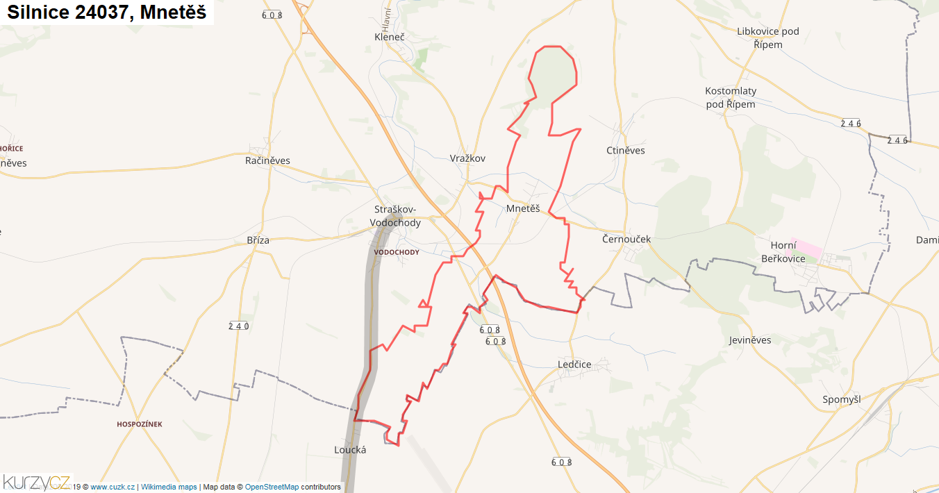 Mnetěš, Silnice 24037 - Mapa