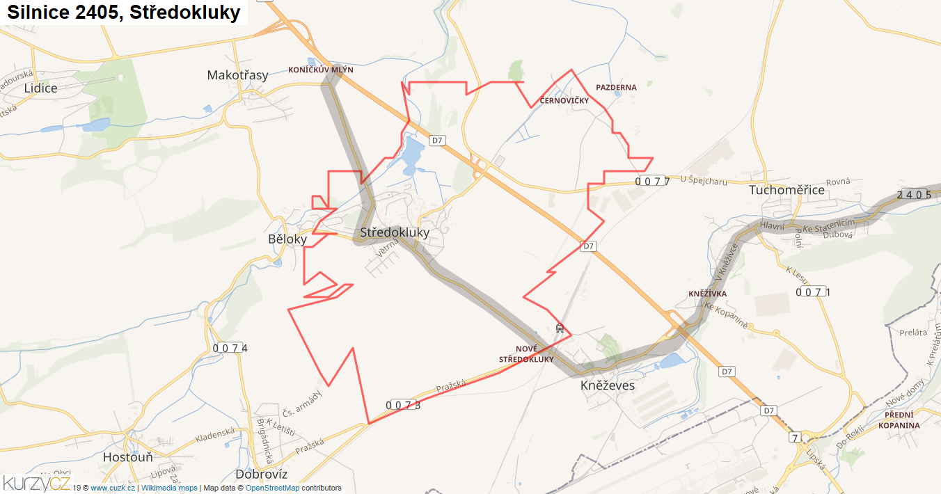 Středokluky, Silnice 2405 - Mapa