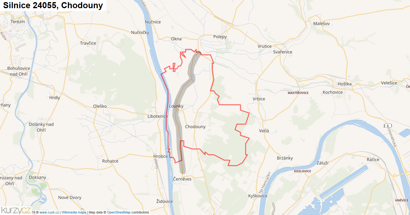 Chodouny, Silnice 24055 - Mapa
