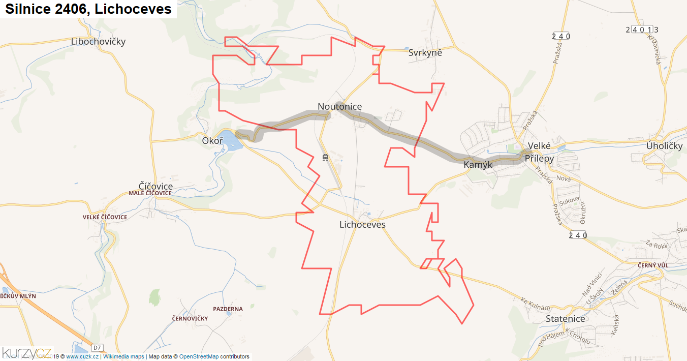Lichoceves, Silnice 2406 - Mapa