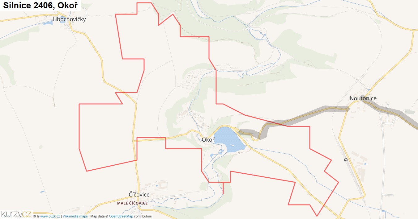Okoř, Silnice 2406 - Mapa
