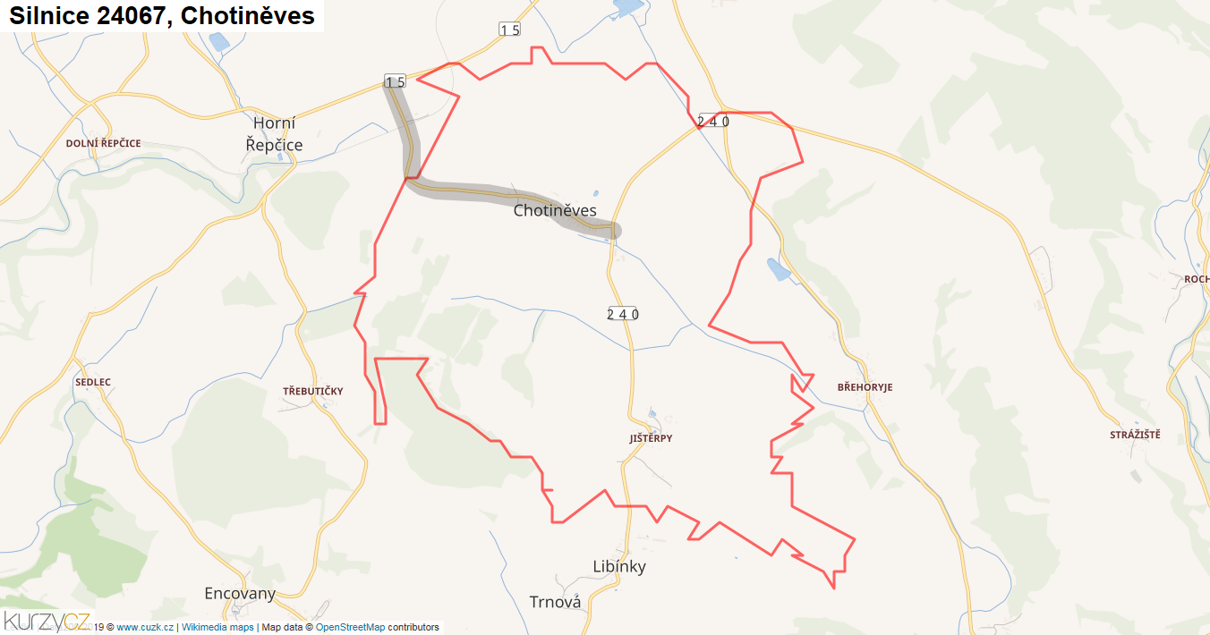 Chotiněves, Silnice 24067 - Mapa