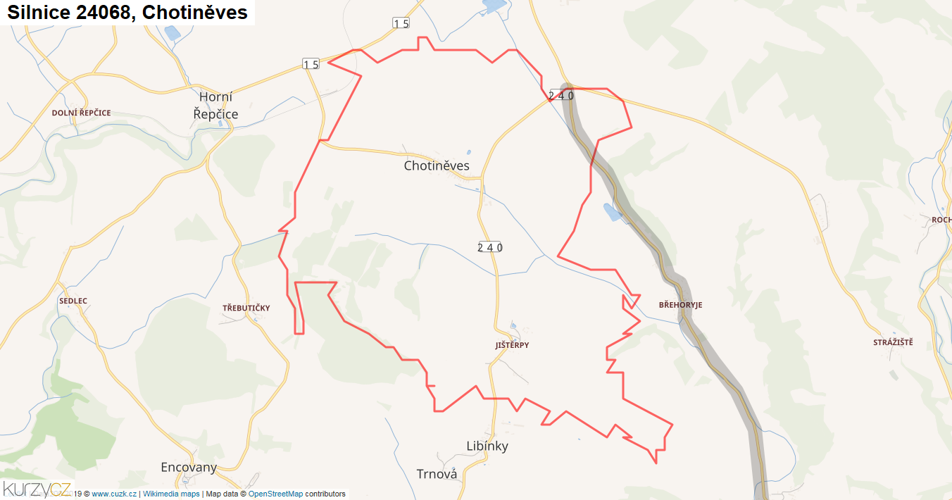 Chotiněves, Silnice 24068 - Mapa
