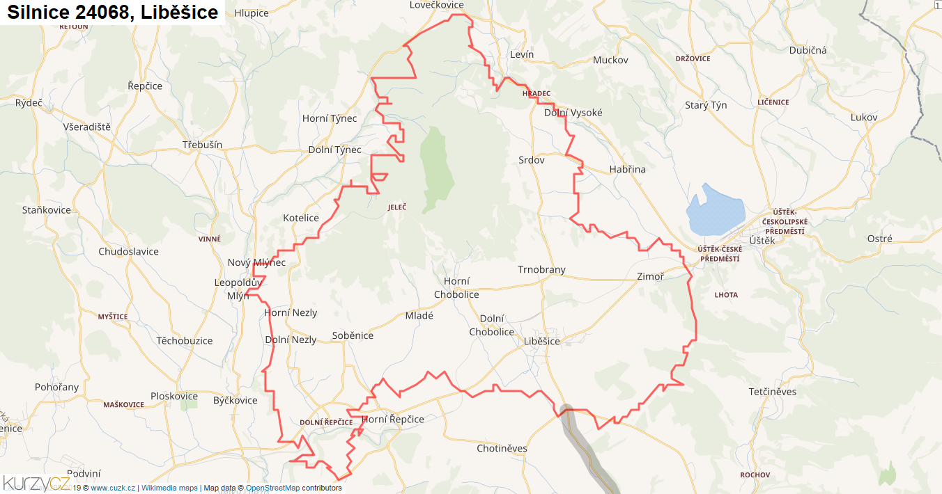 Liběšice, Silnice 24068 - Mapa