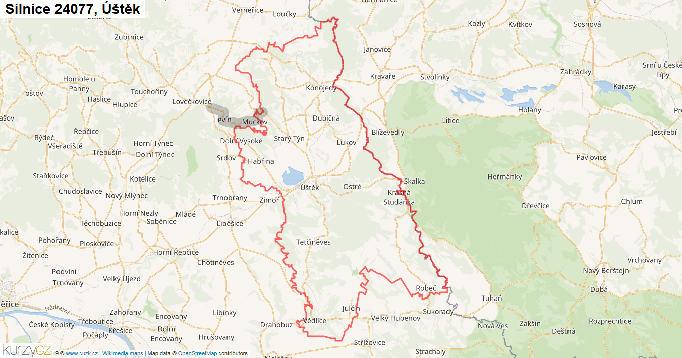 Úštěk, Silnice 24077 - Mapa