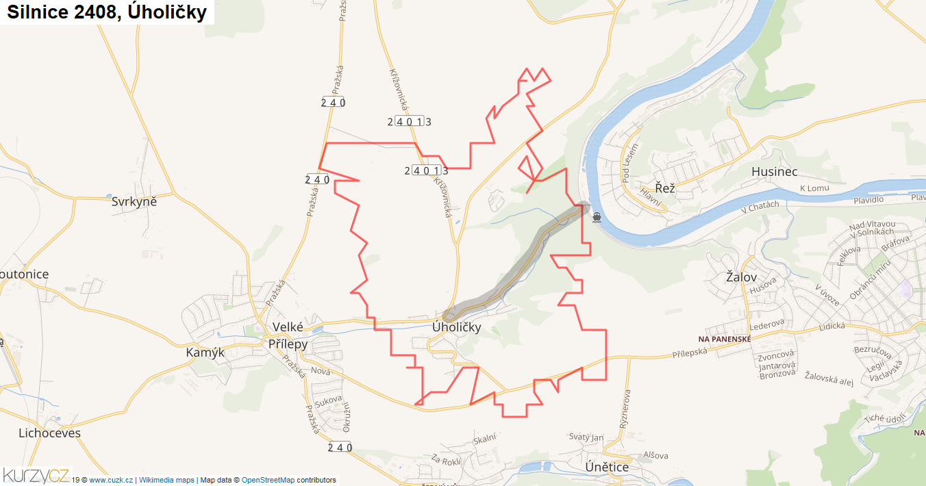 Úholičky, Silnice 2408 - Mapa