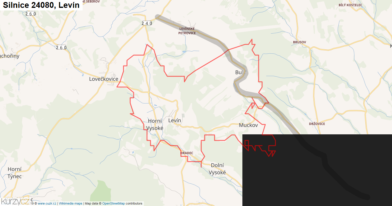 Levín, Silnice 24080 - Mapa