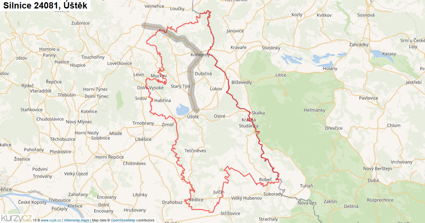 Úštěk, Silnice 24081 - Mapa