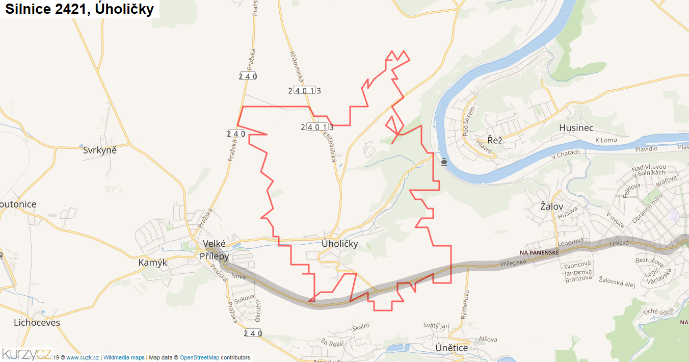 Úholičky, Silnice 2421 - Mapa