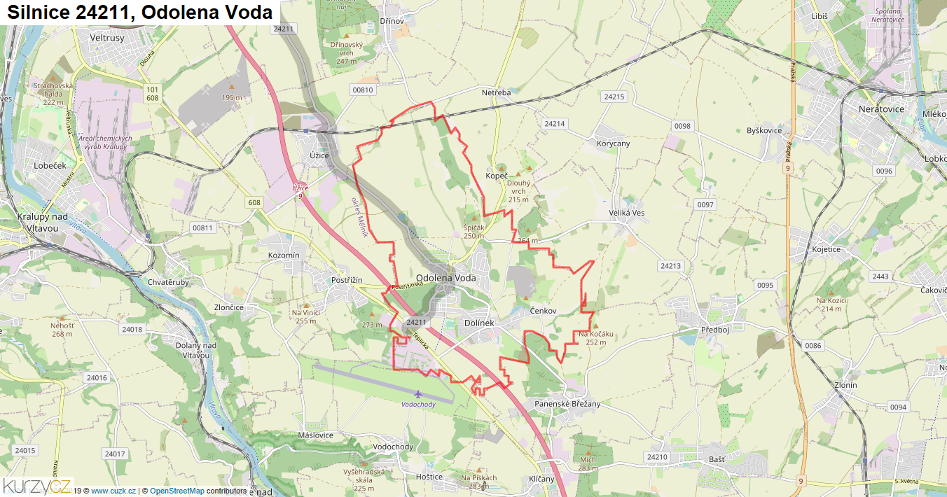 Odolena Voda, Silnice 24211 - Mapa