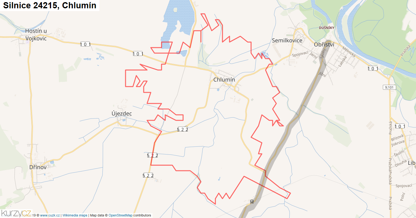 Chlumín, Silnice 24215 - Mapa