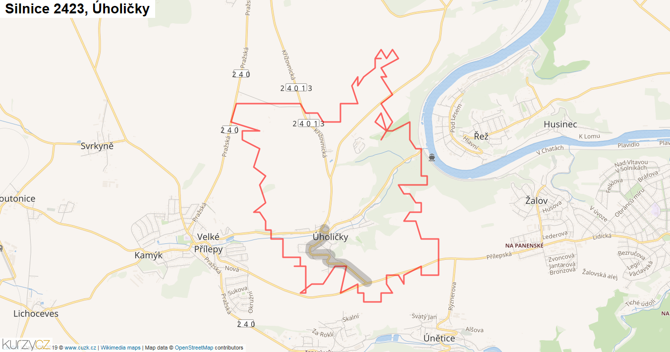 Úholičky, Silnice 2423 - Mapa