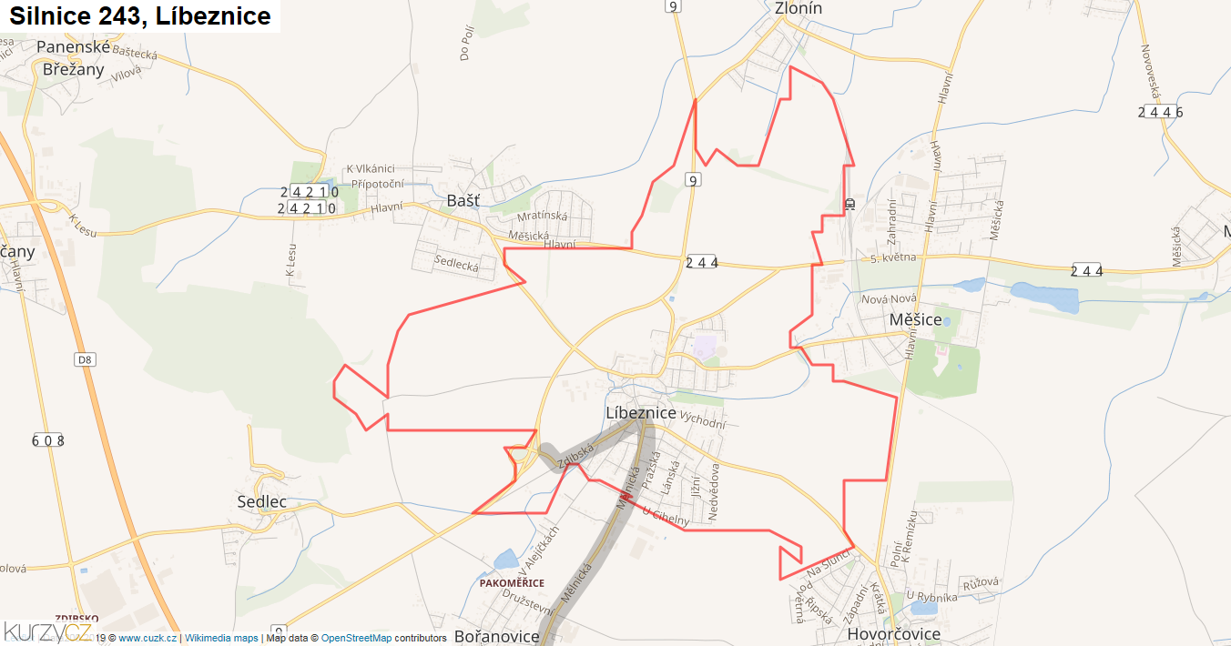 Líbeznice, Silnice 243 - Mapa