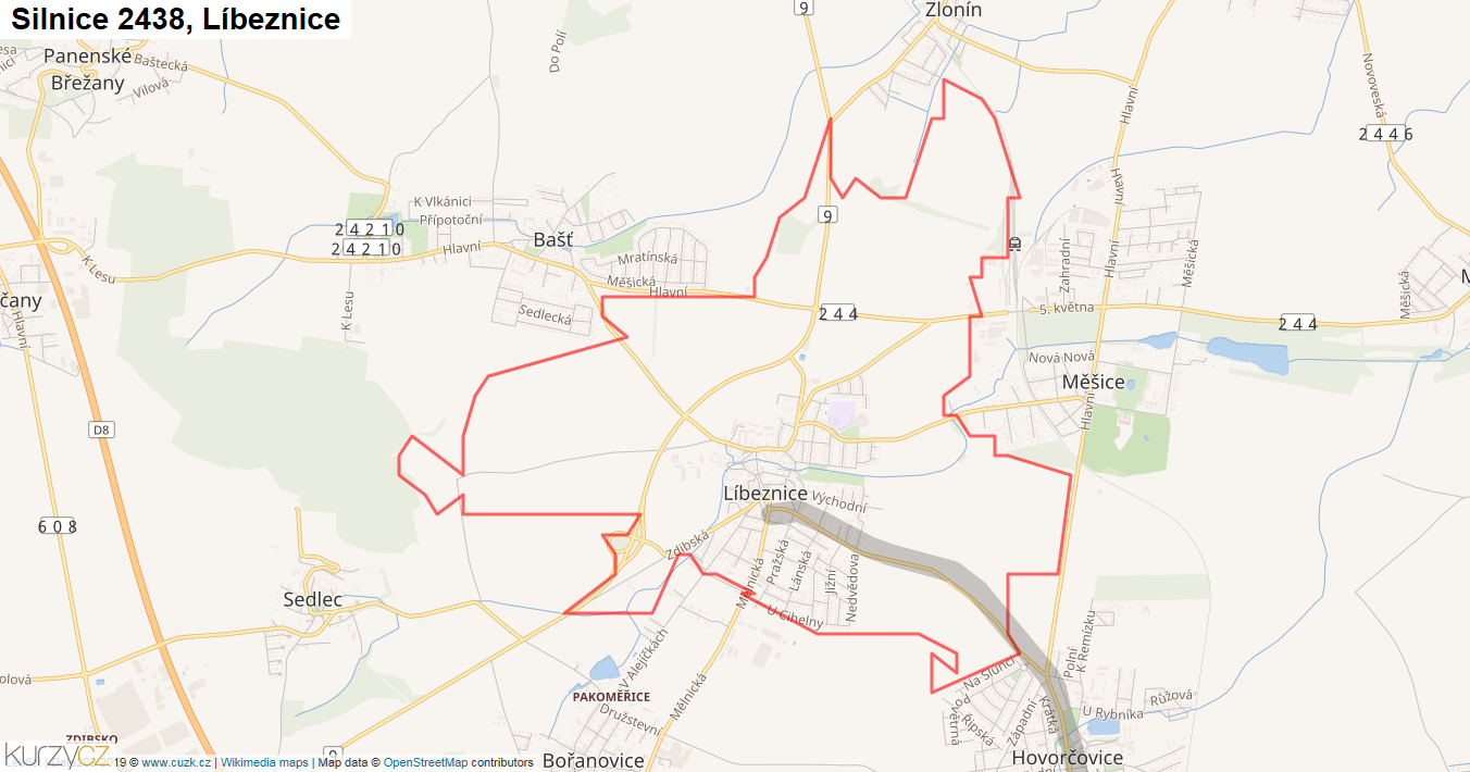 Líbeznice, Silnice 2438 - Mapa